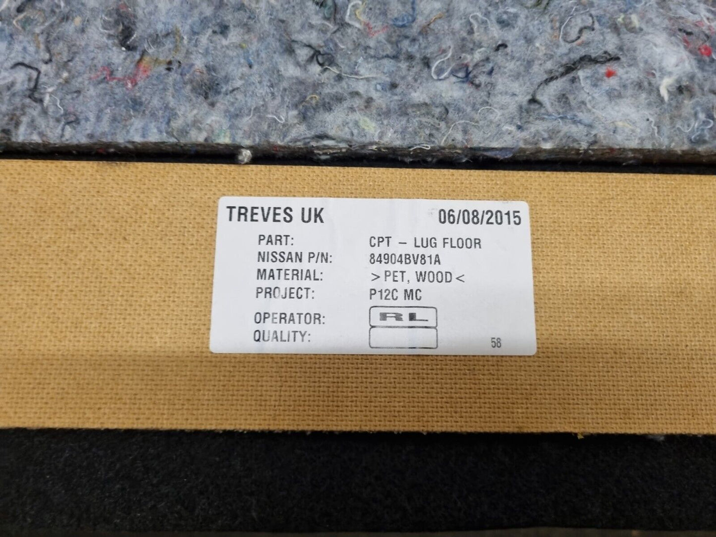 NISSAN JUKE F15 2014-2019 GENUINE BOOT FLOOR CARPET COVER LINER MAT 84904BV81A