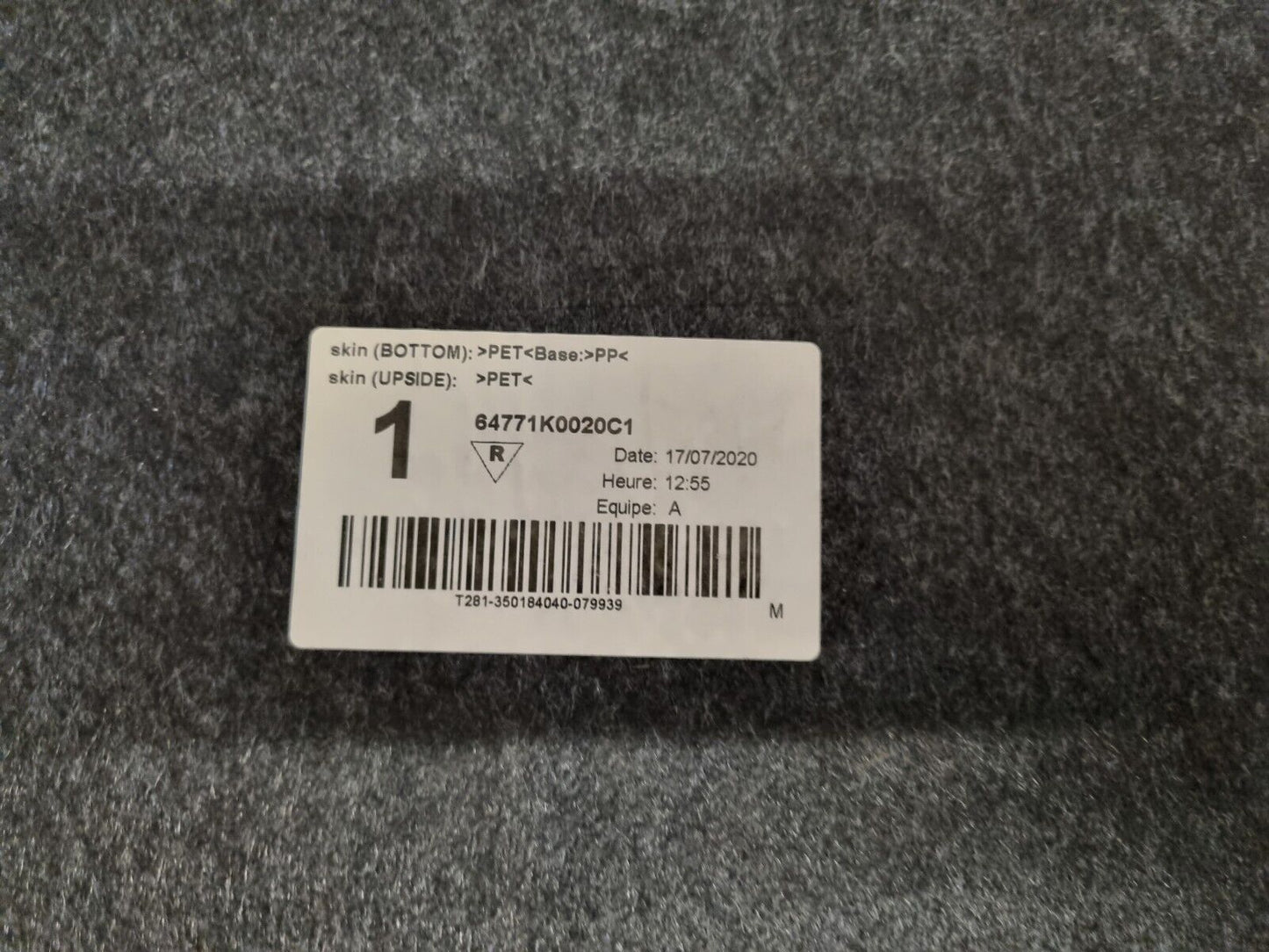 TOYOTA YARIS MK4 2020-2023 HYBRID GENUINE BOOT FLOOR CARPET COVER 64771K0020C1