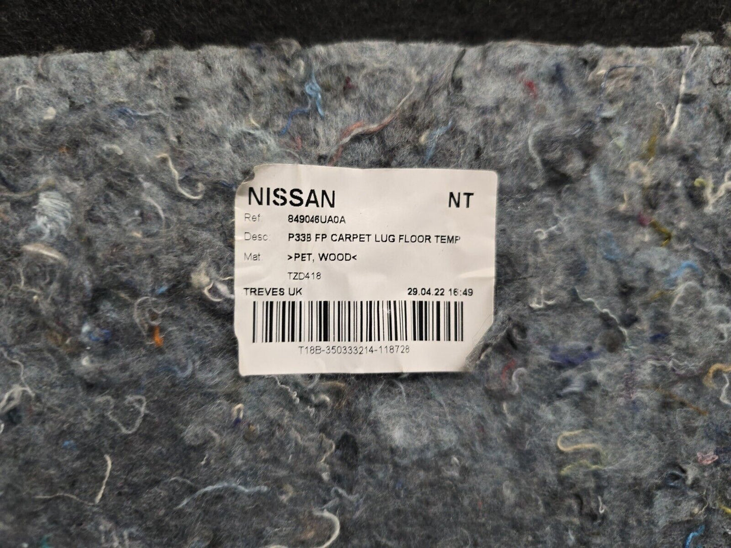 NISSAN QASHQAI J12 MK3 2021-2024 GENUINE REAR BOOT FLOOR CARPET COVER 849046UA0A