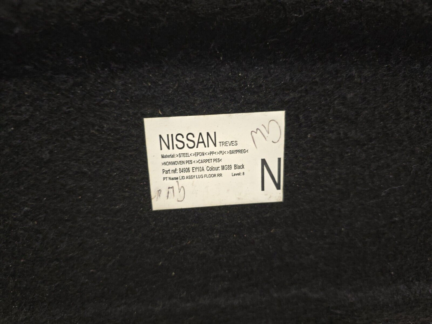 NISSAN QASHQAI J10 +2 2007-2013 GENUINE BOOT FLOOR CARPET COVER DECK 84906EY10A