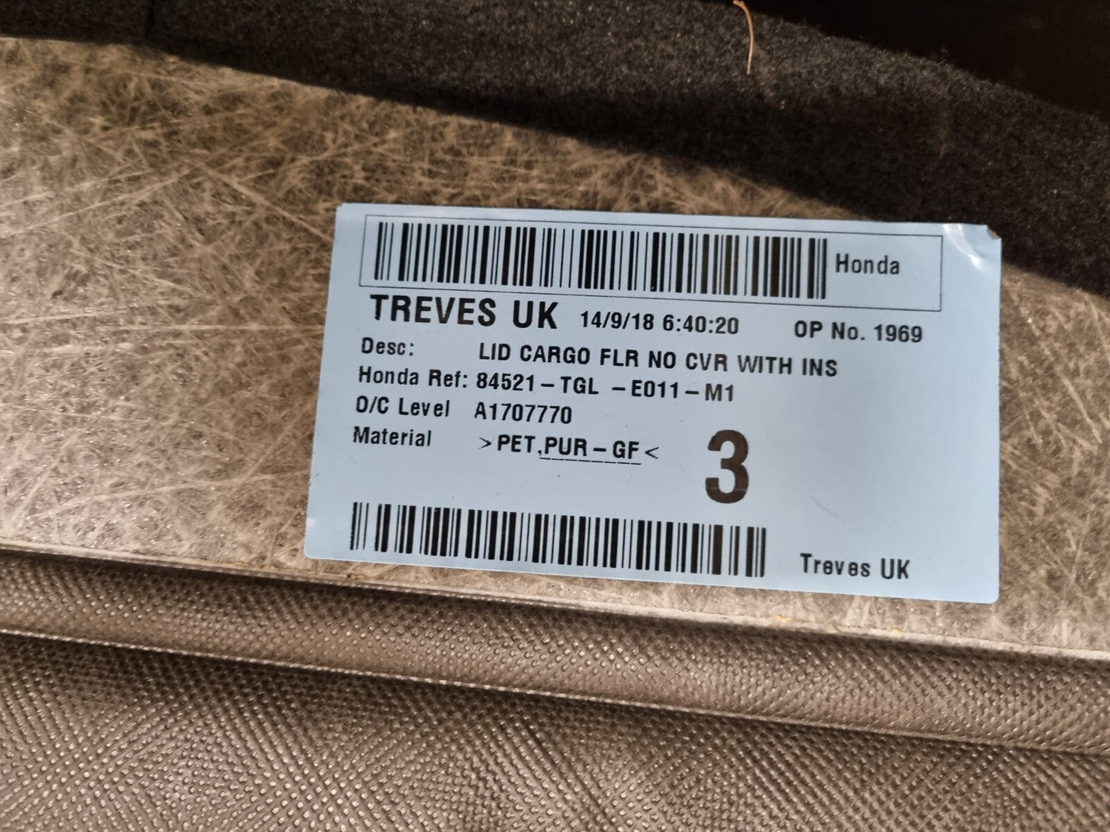 Honda Civic Mk10 2017-2022 Hatch Genuine Rear Boot Cover Carpet 84521Tgle011M1 7