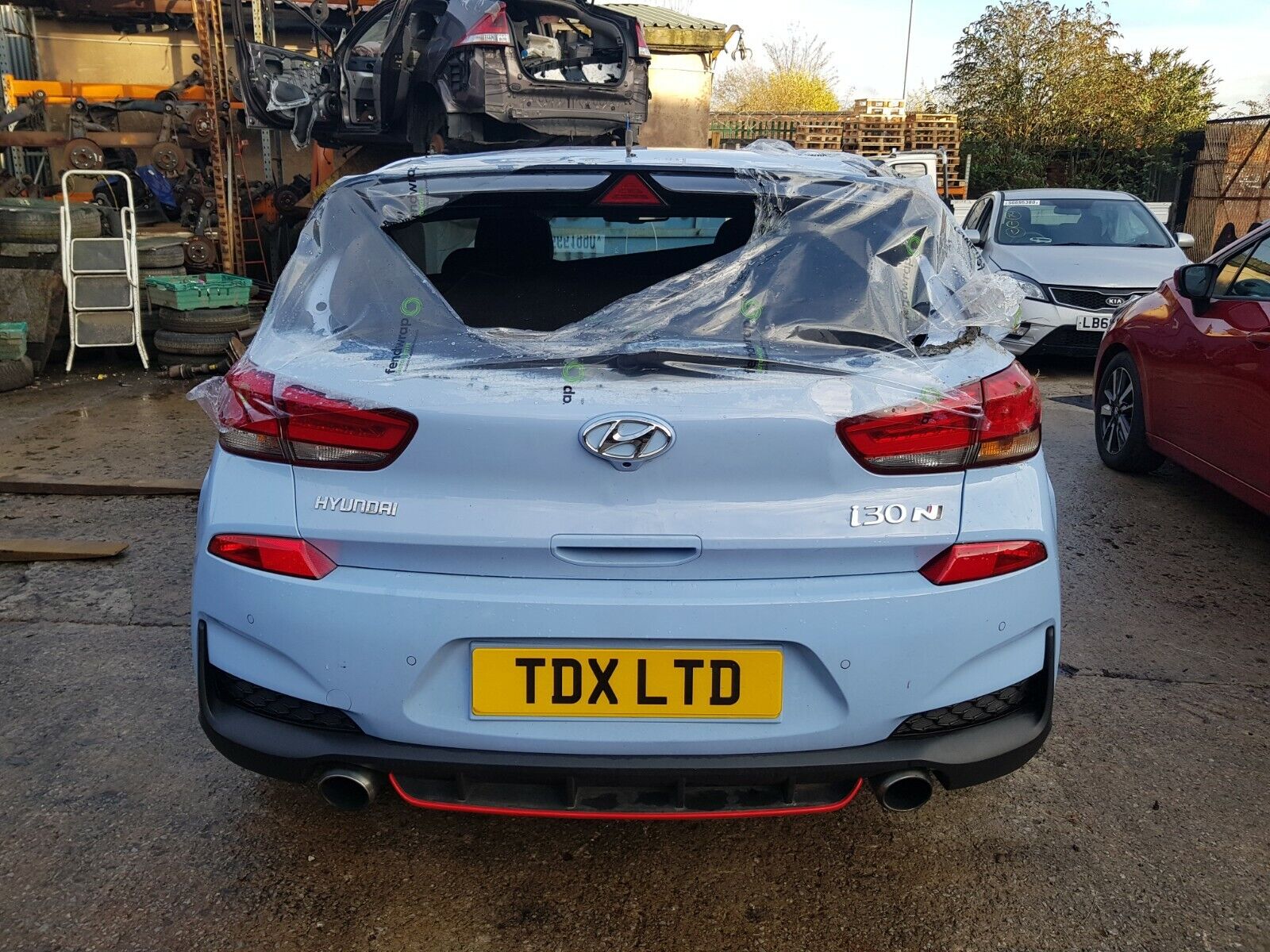 Hyundai I30 Rear View Dmaged Windscreen. Baby Racing Iconic blue I30N Performance.